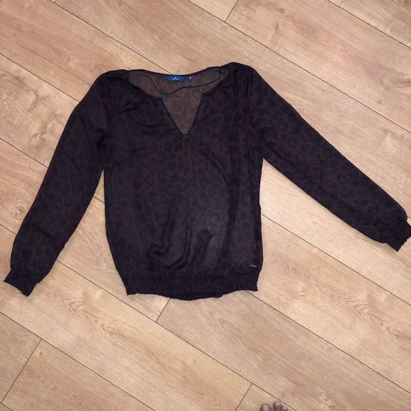 Tom Tailor Maroon Leopard Sheer Italian Blouse Shirt, Size IT 36 / US Small - Picture 3 of 12